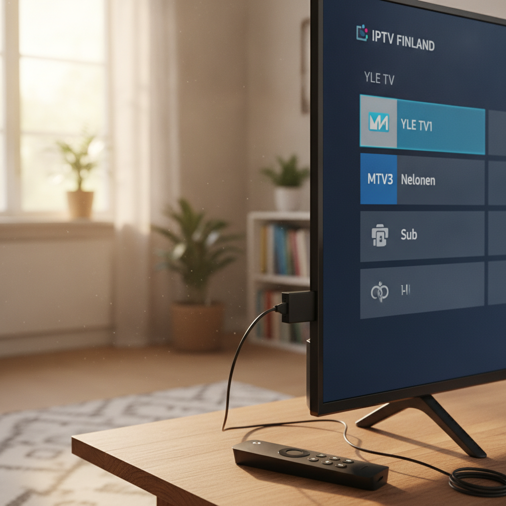 iptv finland kanavaruudukko Fire TV Stick -laitteessa televisioruudulla suomalaisilla kanavanimillä