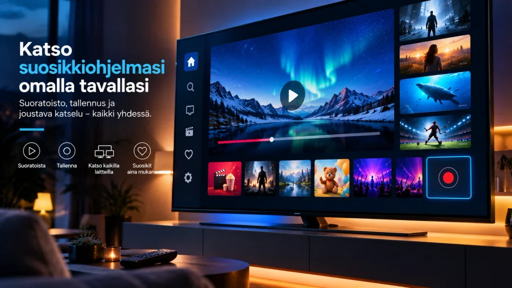 Tv-ohjelman tallennus ja jälkikatselu näkyvät modernissa televisiopalvelussa