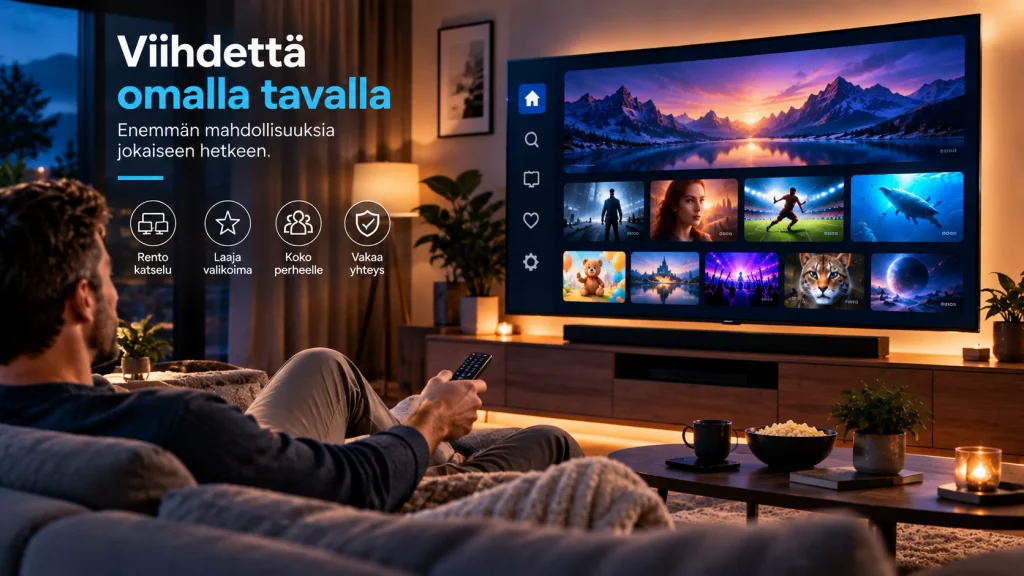 Katsoja valitsee itselleen sopivaa tv-palvelua modernissa olohuoneessa