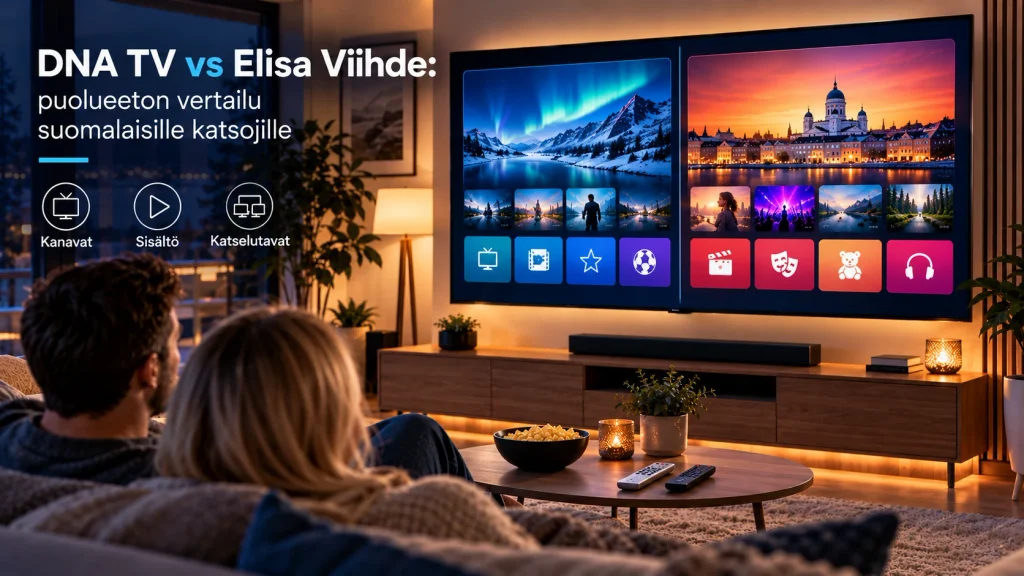 DNA TV ja Elisa Viihde -tyyppisten tv-palveluiden vertailu modernissa olohuoneessa
