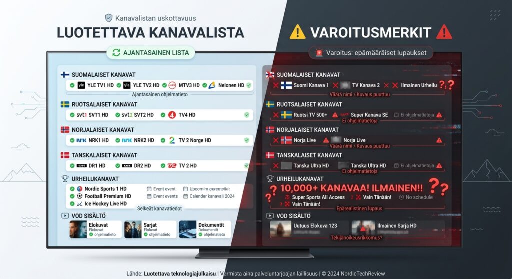IPTV Nordic kanavat ja kanavalistan uskottavuuden tarkistuskohdat