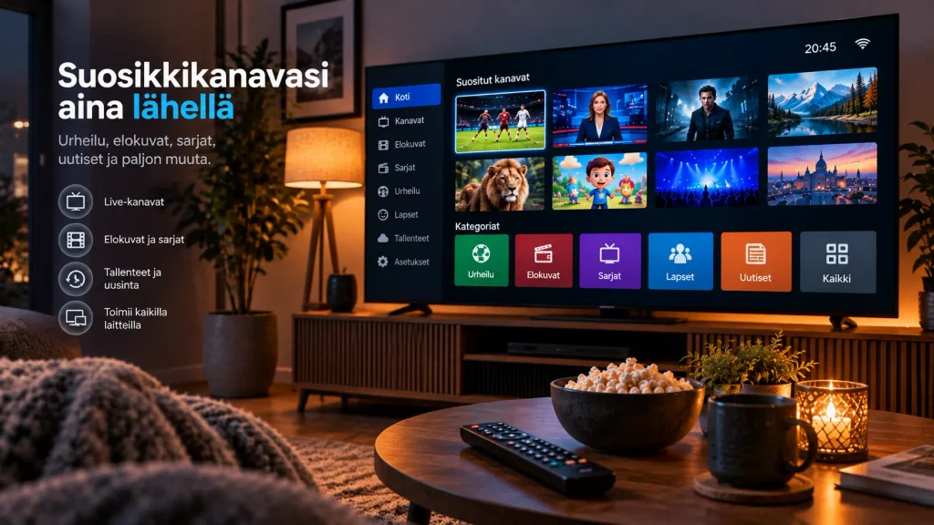 IPTV-sovellus näkyy Smart TV:n näytöllä kanavavalikon kanssa