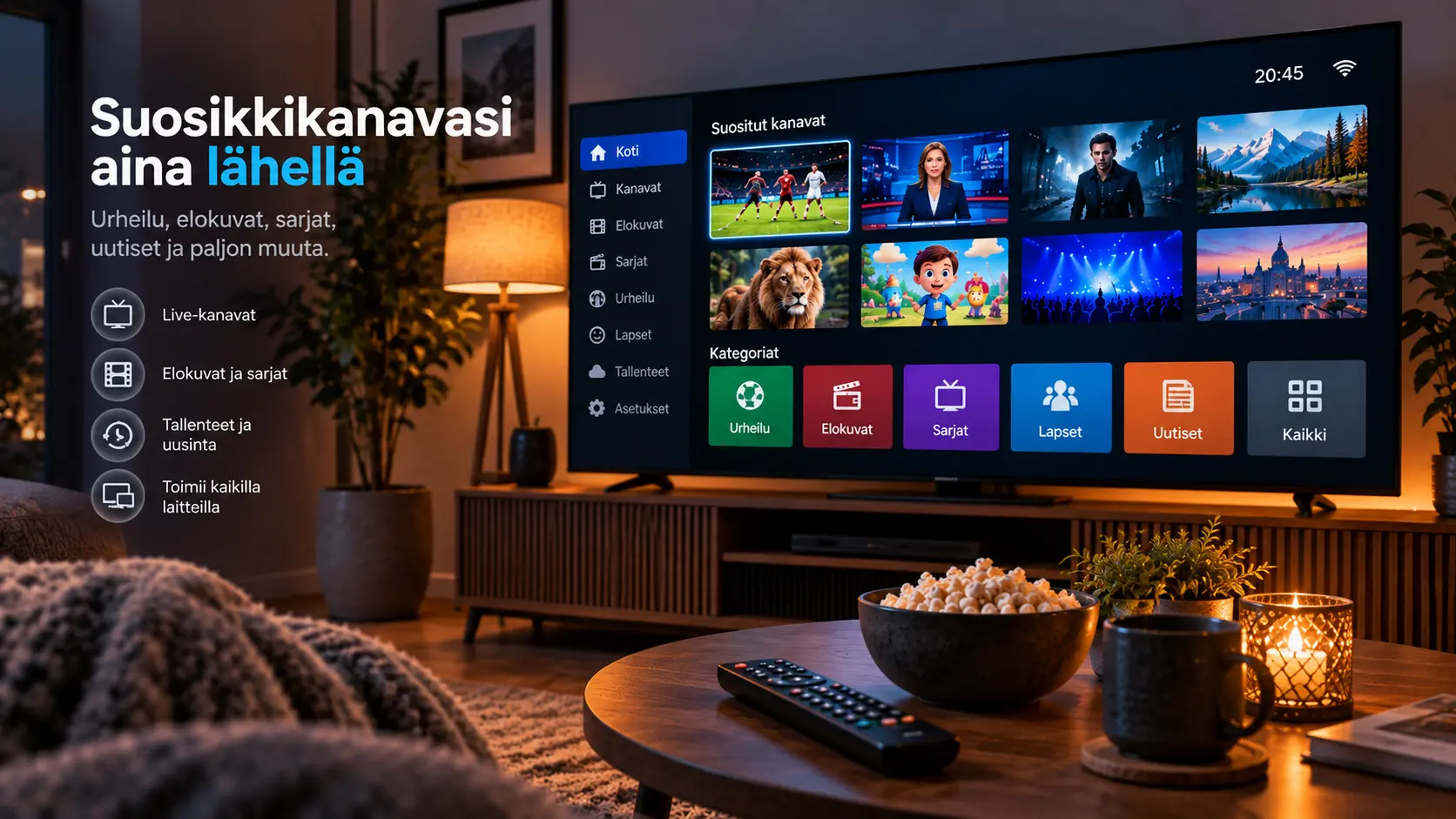 IPTV-sovellus näkyy Smart TV:n näytöllä kanavavalikon kanssa