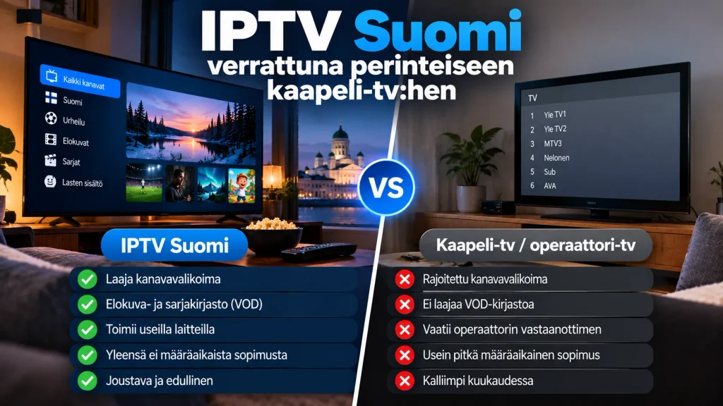 IPTV Suomi verrattuna perinteiseen kaapeli-tv:hen